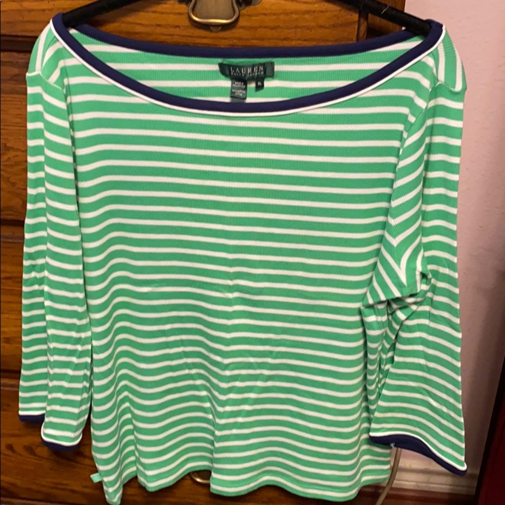Ralph Lauren 3/4 sleeve Green/white striped top